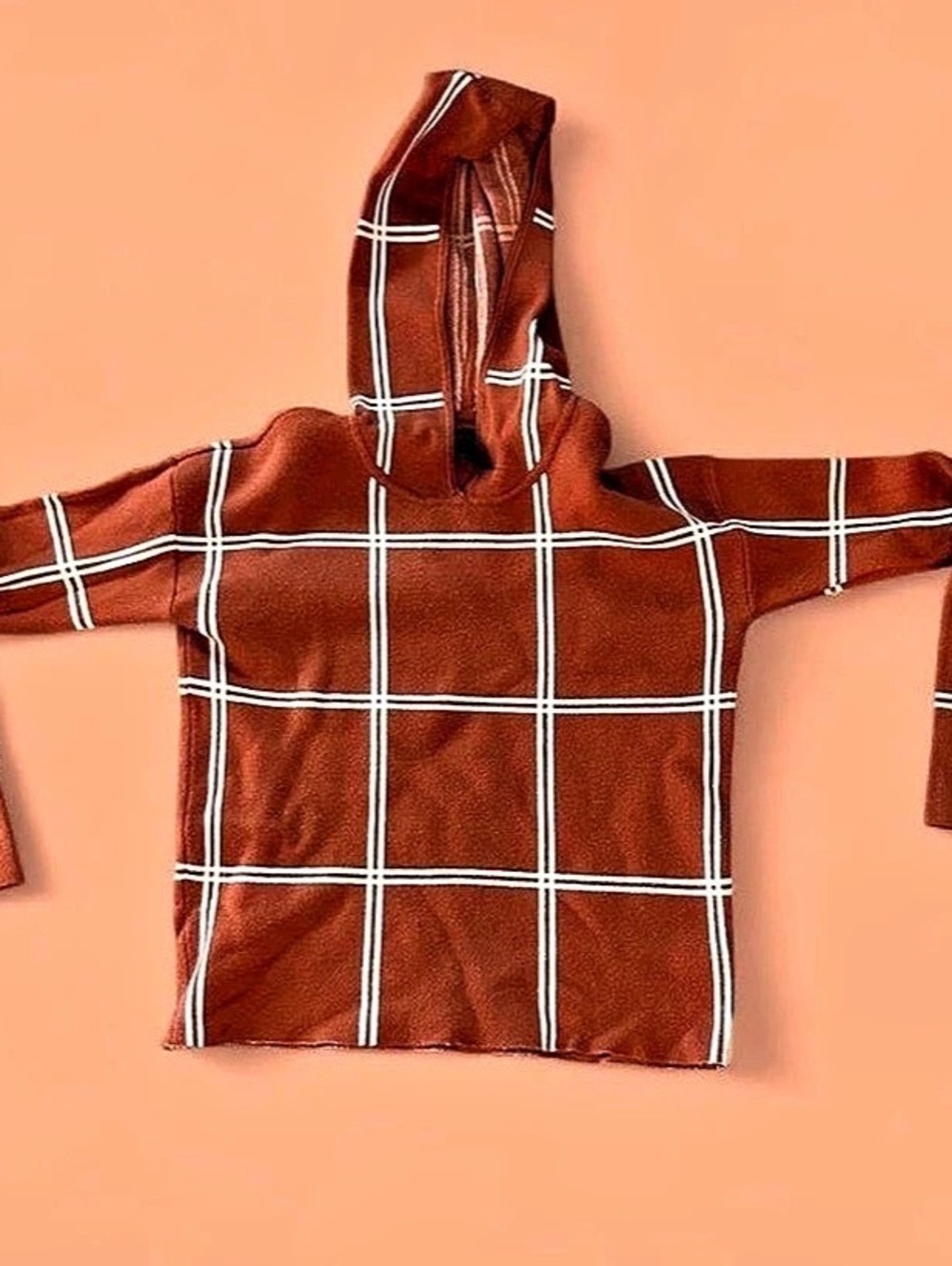 Plaid Hooded Top in Burnt Orange & White